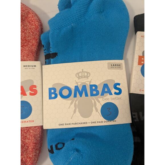 3 Pair Bombas Women's Ankle Sock and Mid Height Sock Size Medium Red Blue Black - Picture 4 of 7
